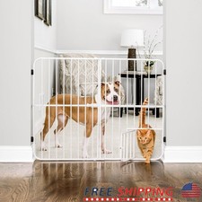Expandable Pet Gate W/ Small Door Adjustable Pressure Mount Durable Steel Design