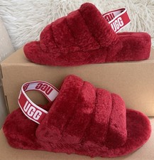 Nearly New UGG Fluff Yeah Slide Slipper Women  s Ribbon Red Sz 9 New 