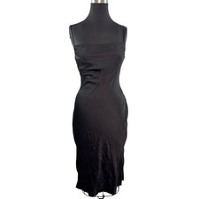 Express Black Slip Dress Silk Side Slit Square Neck Spaghetti Strap XS X-Small