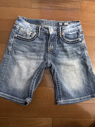 Miss Me Jeans Shorts Womens 27 Blue Denim Easy Shorts Stitch Pockets Distressed