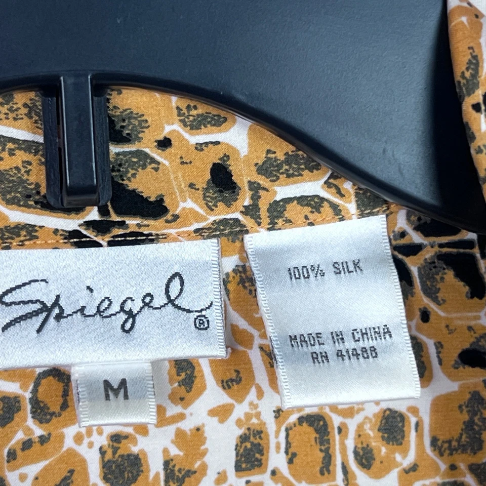 Spiegel Top 女式 M 橙色蛇皮衬衫丝绸纽扣长袖领 — 第 4/4 张图片