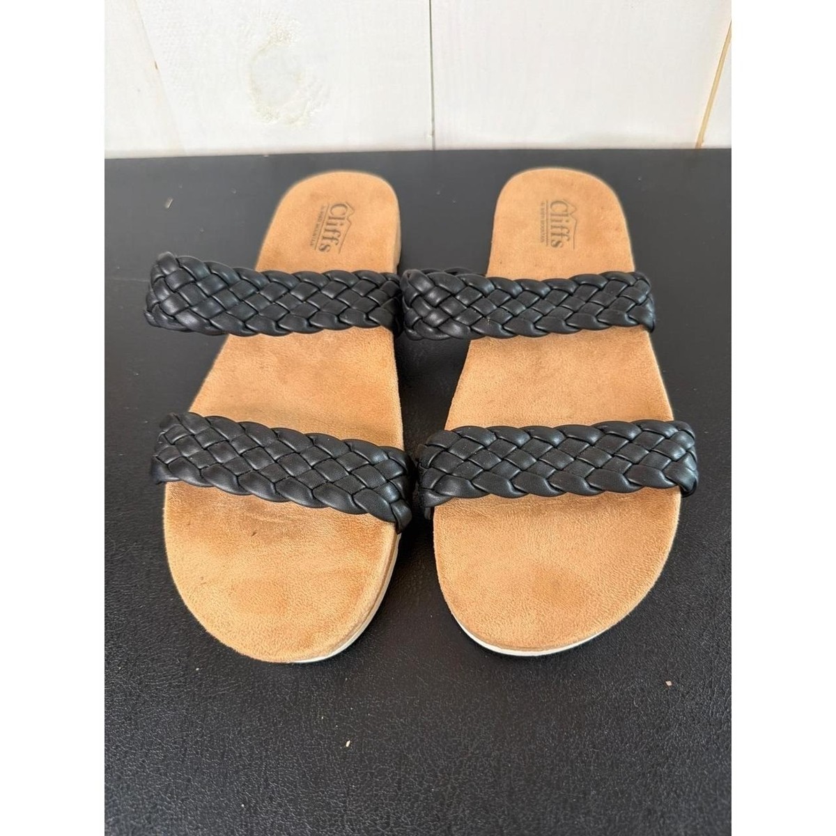 Cliffs by White Mountain Womens Black Man Made Braided Slide Sandals Truly 9M