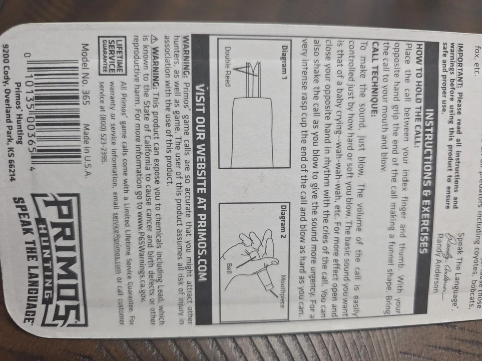 Primos Randy Anderson Series Hunting Predator Double Cottontail Game Call PS 365 - Image 4 of 4