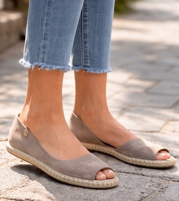NEW Verbenas Genuine Suede Leather Peep-toe Espadrilles Flats Size 9 (40 EU)