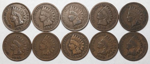 Indian Head Pennies 10 Different Date