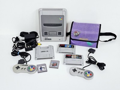 SNES Super Nintendo Konsole + 2 Controller + 4 Spiele Mario World Allstars Fifa