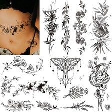 Tazimi 9-Sheet Large Temporary Tattoos For Women Girls, Black Large,