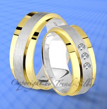 2 st Trauringe GOLD PLATIERT mit 3 Steine Gravur J147-3