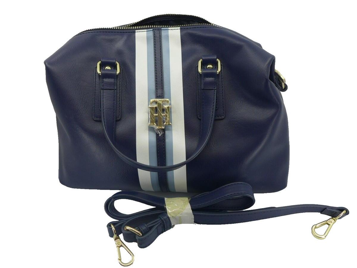Tommy Hilfiger Jaden Womens Navy Blue White Satchel 