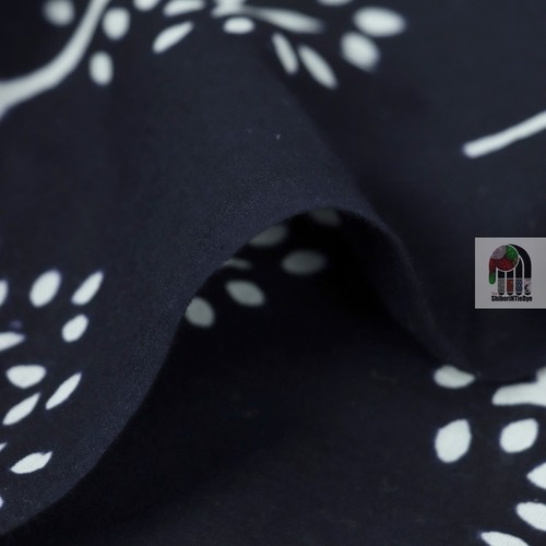 Indian Hand Block Black Floral Cotton Fabric Natural Print Sanganeri 1 Yard - Picture 5 of 5