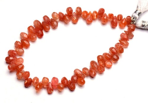 Natural Gem Sunstone Faceted 7x5 to 8x5MM Teardrop Shape Briolettes 9" Strand - Picture 2 of 5