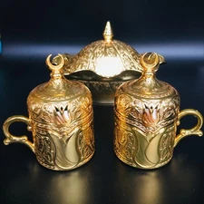 Porland Premium Gilded Gold Plate SENA Turkey Tea Cup and Sugar Bowl Lot of 3
