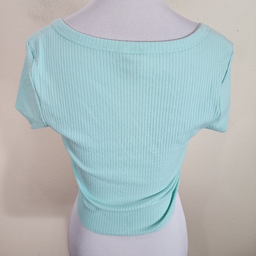 Wild Fable Women's Aqua Crop Top Shirt Size Small Ribbed Short Sleeve Baby T - Picture 3 of 6