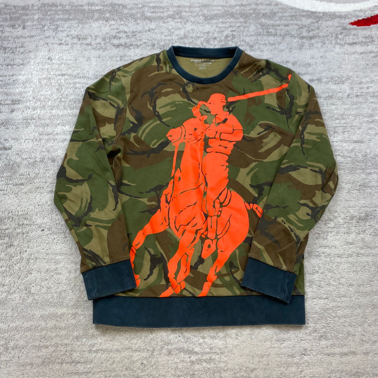 Polo Ralph Lauren Sport Felpa Mimetica Media Verde Arancione Pony Prep Uomo