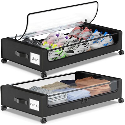Under Bed Storage with Wheels, 2-Pack Underbed Storage Containers w... Fast Ship