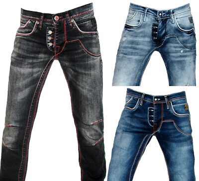 Designer Rusty Neal JeANs Hose Ruben Rote Nähte STAR W 28 29 30 31 32 34 36 38