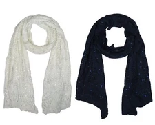 Women's Winter Sparkly Sequin Knitted Floral Scarf Wrap White Blue 78"L New