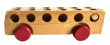 Vintage Handmade Push Pull Toy Wooden Bus Red Wheels