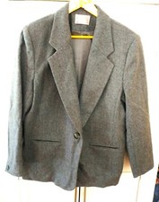 Vintage 80s Pendleton Gray 100  Wool Blazer Jacket Made In USA Size 14 Petite