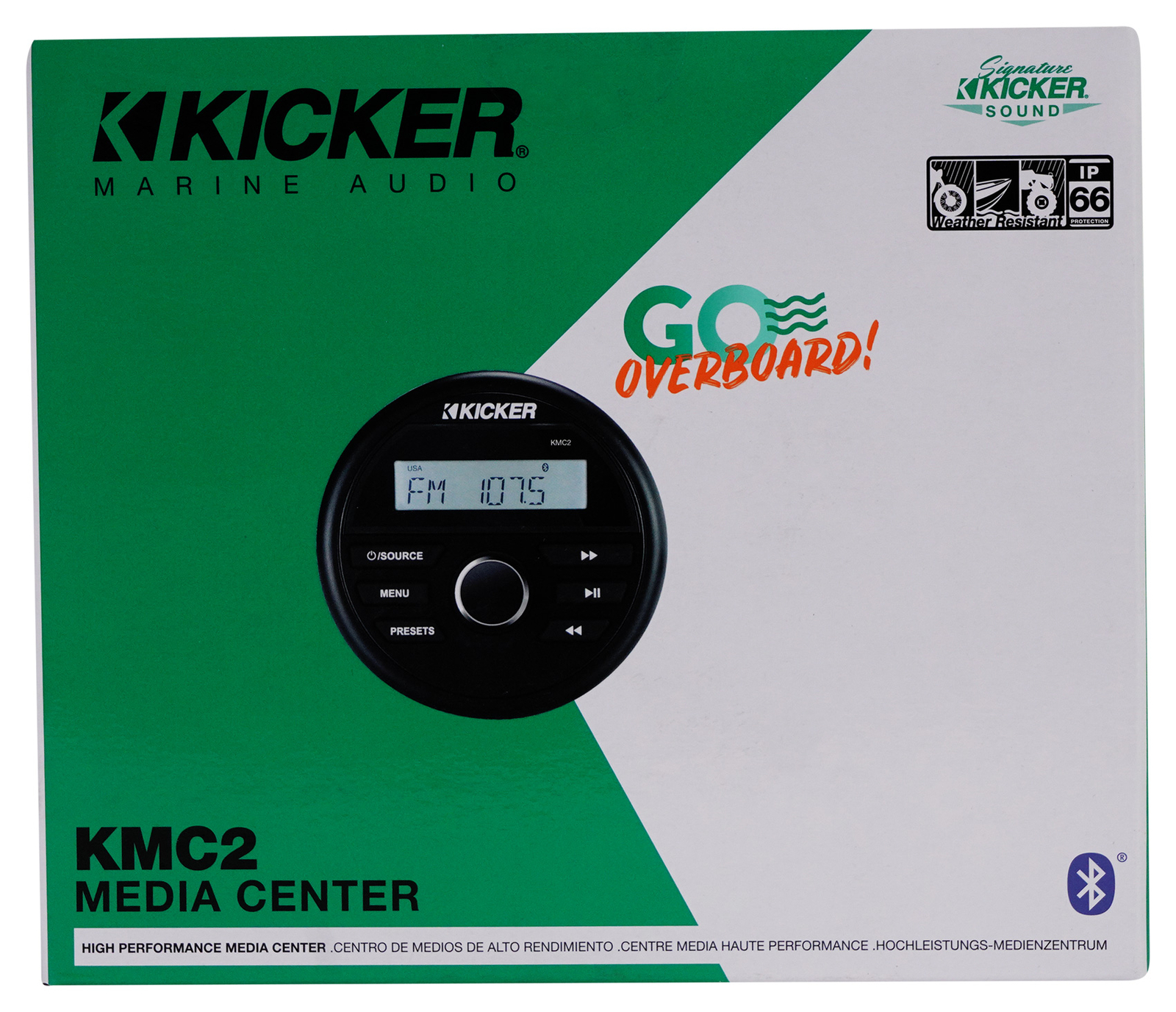 Цифровой медиаприемник с отверстием калибра Kicker 46KMC2 с Bluetooth USB для лодкиATVUTV