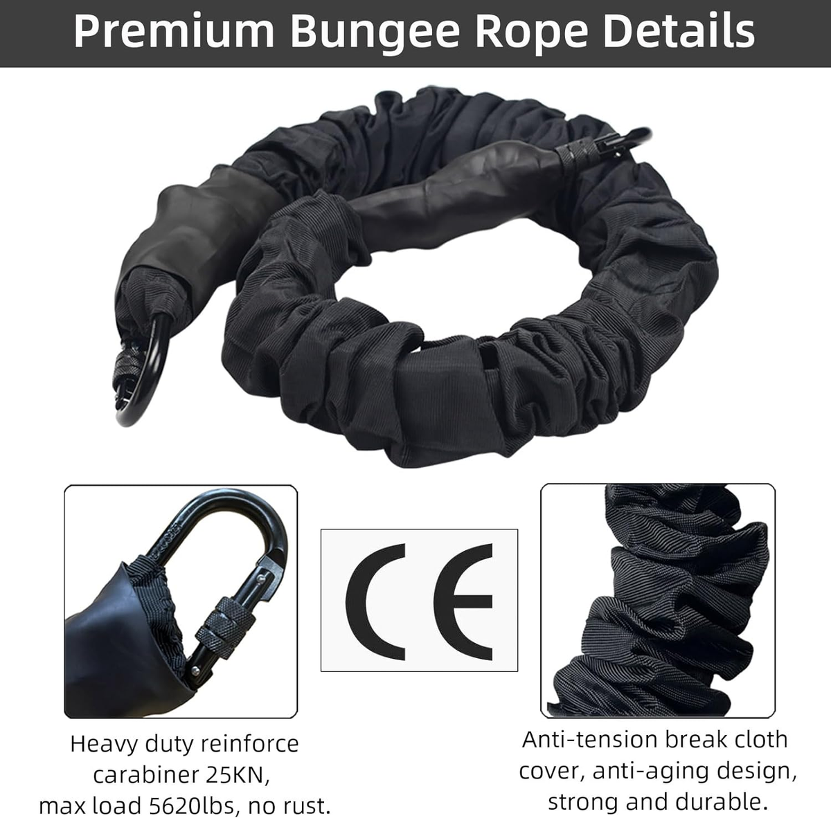 Bungee Fitness Equipment Set, 4D Black Heavy Duty Bungee