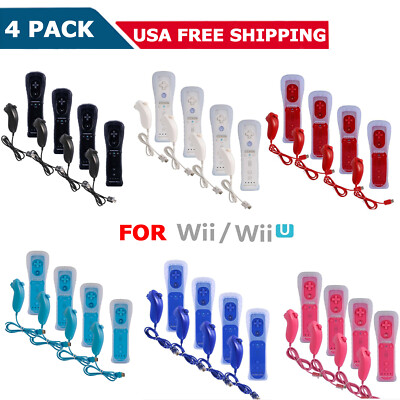 4Pack Built-in Motion Plus Wii Remote&Nunchuck Controller for