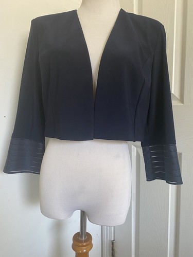 Joseph Ribkoff Signature Midnt Blue SplitCuff 3/4 Sleeve BoleroJacket Sz 10 NWT - Picture 2 of 8