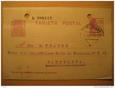 CARTAGENA MURCIA 1933 A Barcelona Matrona Republica Espa�ola Tarjeta Entero Post