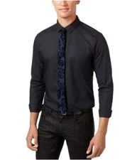 I-N-C Men's Paisley Shirt and Tie Button Up Shirt, Black, Size XL