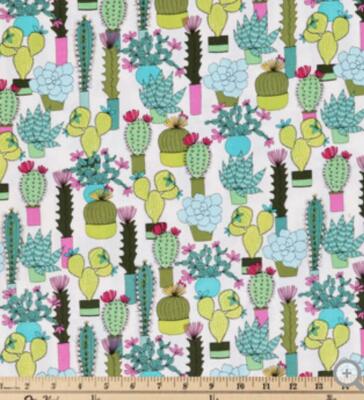 Cactus Succulent, Cotton Fabric, Fat Quarter, FQ 18'' Long x 21'' Wide