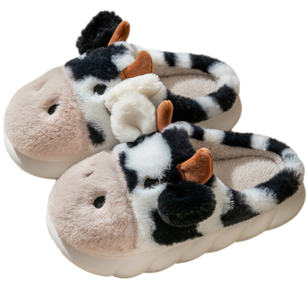 APL Cow Slippers Cute Cartoon Slippers Cozy Fuzzy Warm Slippers Soft for Women Men