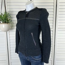 IRO Black Hurley Knit Sweater Jacket Lamb Leather Trim Zip Up Size 36 US 2