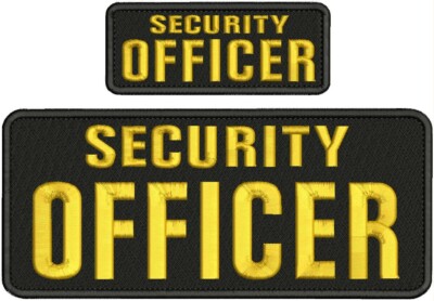 SECURITY OFFICER EMBROIDERY PATCHS 4X10 AND 2X5 HOOK ON BACK GOLD ON BLACK