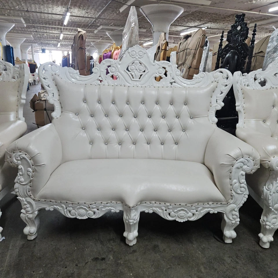 Precioso juego de 3 piezas para sala de estar blanco - sofá y 2 sofás sillas estilo lujo Foto 3 de 4