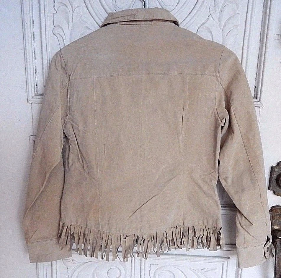 Outeredge Outer Edge Beige Snap-front Real Leather Fringed Size M Jacket EUC - Image 3 of 3