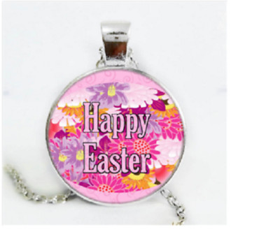 HAPPY EASTER crystal pendant Sterling 925 Silver plated 20'' necklace gold Gift 