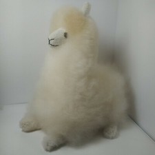 Off White and Tan 11" Tall Llama Stuffed Toy Animal Made With Real Hair