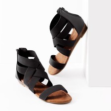 Womens Ankle Straps Flat Sandals Elastic Cross Gladiator Sandals Summer Shoes US