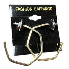 Vtg Polished Large Gold Tone Geometric C-Shaped Hoop Modernist Fashion Earrings