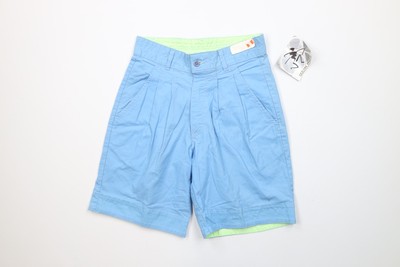 Deadstock Vintage 80s Ocean Pacific Mens 28 Spell Out Pleated Shorts Blue USA