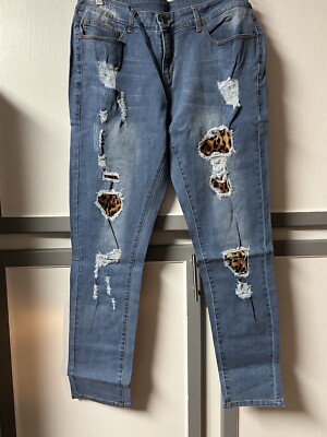 New Leopard Patched Distressed Grunge Denim Skinny Jeans