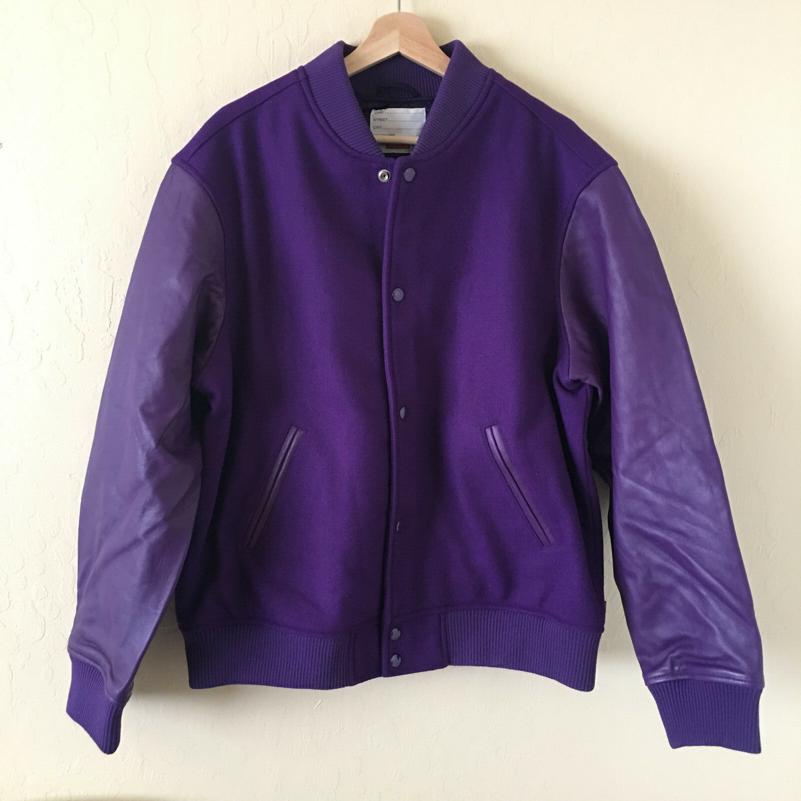 Leather/Wool Letterman Supreme Bone Varsity Jacket - Jackets Masters