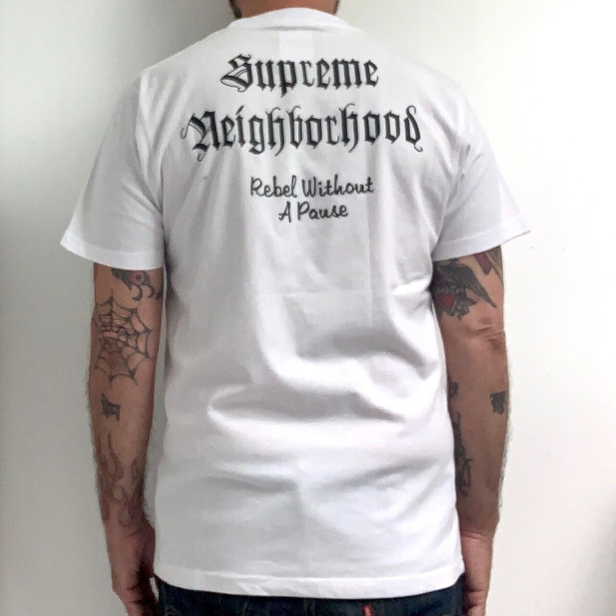 Rare NEIGHBORHOOD SUPREME Rebel Without a Pause Box Logo Tee Rare NEIGHBORHOOD SUPREME Rebel Without a Pause Box Logo Tee