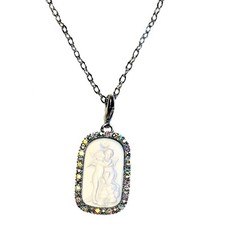 Kirks Folly Glass First Kiss Cherub Angel Pendant / Charm Necklace silvertone