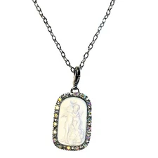 Kirks Folly Glass First Kiss Cherub Angel Pendant / Charm Necklace silvertone