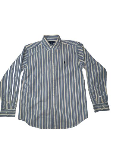 Vintage Boys Ralph Lauren Button Up Blue And Yellow Stripe Size 16/18 Large