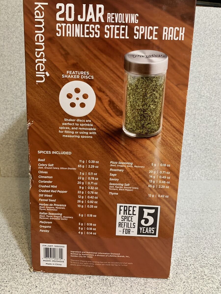 Kamenstein 20 Jar Revolving Stainless Steel Spice Rack Spices Included