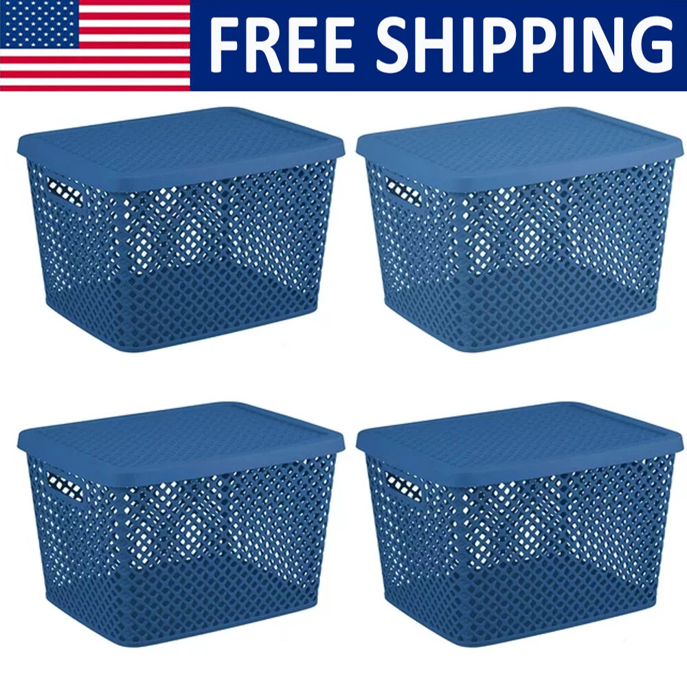 Extra Large Decorative Plastic Storage Basket Lid Lightweight