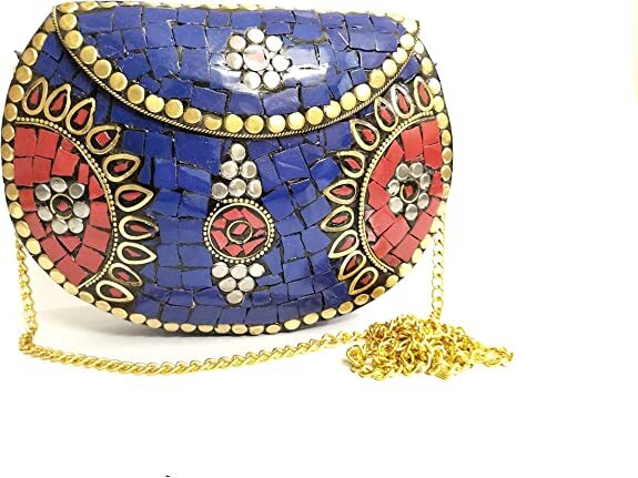Azul Rojo Dorado Minimalista Mosaico Bolso de Mano para Ella Vintage Decorado