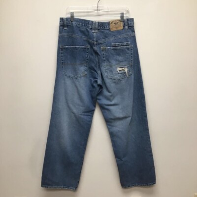 Avirex Mens Classic Straight Jeans Blue Distressed Medium Wash